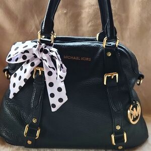 Michael Kors Black Leather Satchel With Gold Hardware